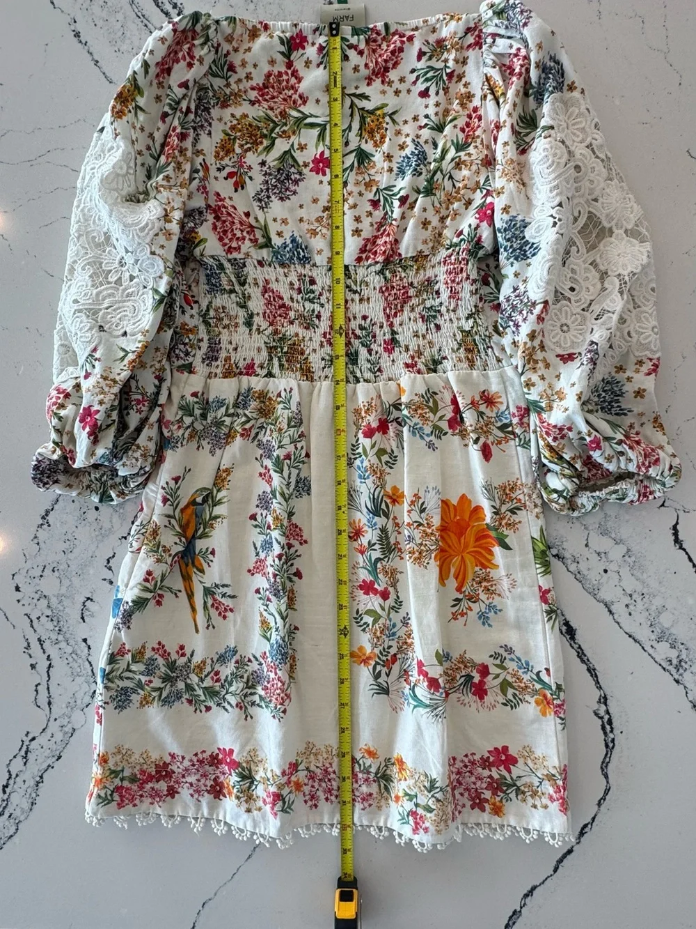 FARM Rio RARE White Floral Lace Dress with Multicolor Tropical Print Size Small
